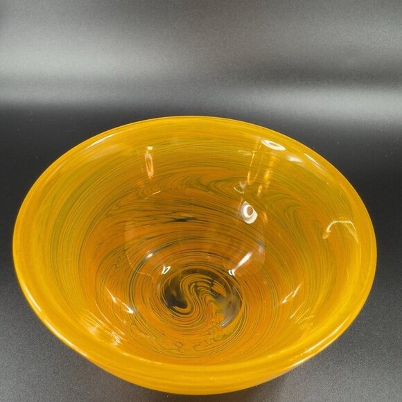 Vintage Glass Dish Bowl Clear With Orange Swirls Round Bowl Kitchenware Decor - Picture 10 of 13